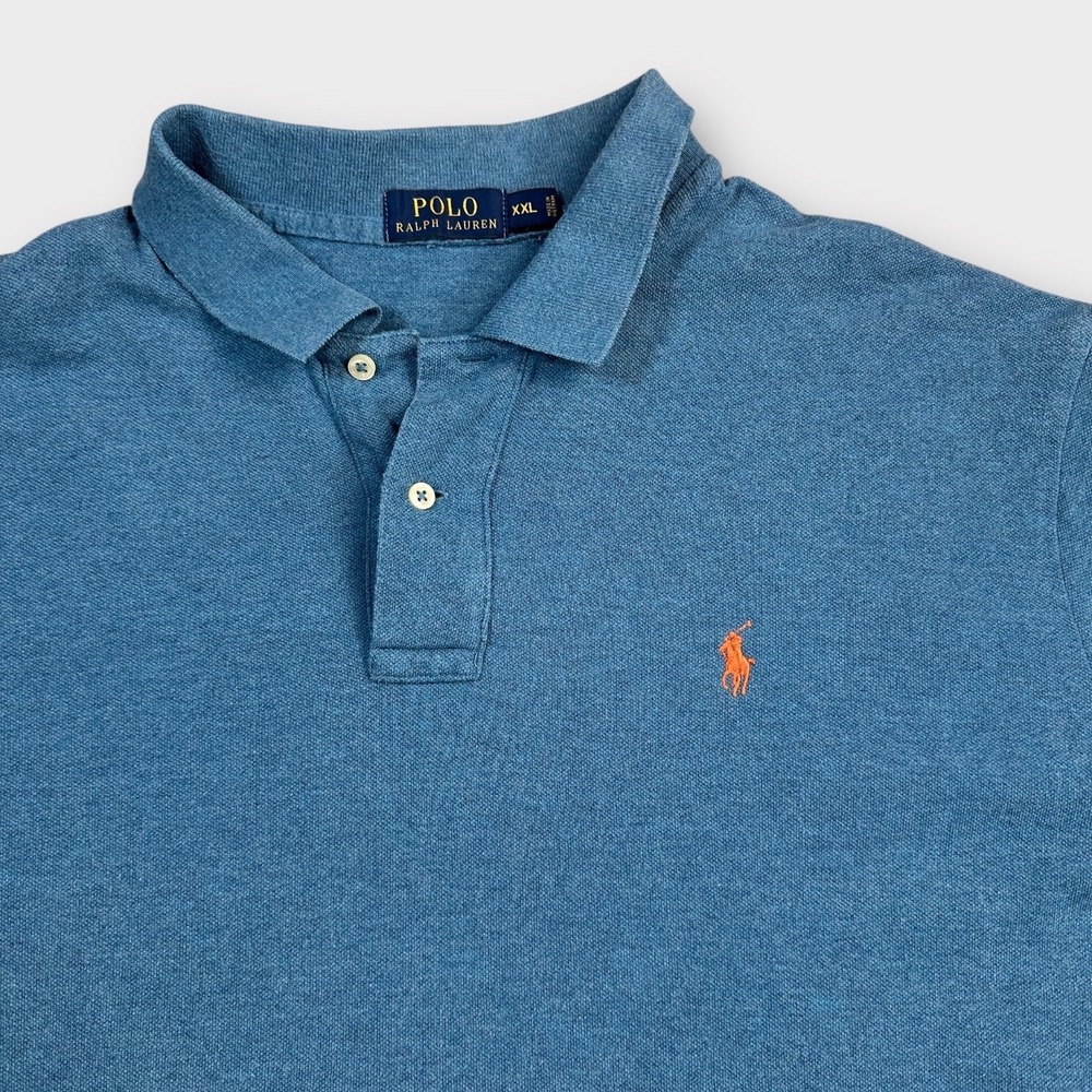 Polo Ralph Lauren XXL Long‎ Sleeve Polo Shirt Blue Orange Pony Logo